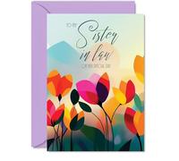 Sister in Law Birthday Card - Vibrant Summer Flowers - Vivid Happy Birthday Card for Sister in Law from Brother Sibling, 5x7 Inch Female Floral Bday Golden Greeting Cards