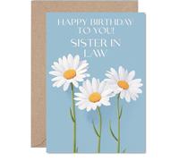 Sister in Law Birthday Card - Wild Daisies - Happy Birthday Card for Sister in Law from Brother Sibling, A5 Floral Flowers Bday Greeting Cards