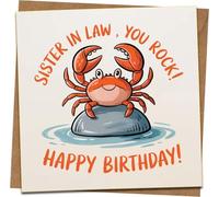 Sister in Law Birthday Card - You Rock Crab Cartoon - Funny Cute Square Greeting, 145mm x 145mm, Includes Kraft Envelope