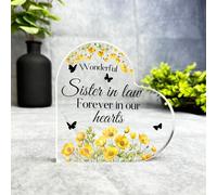 Sister-In-Law Yellow Floral Memorial Heart Plaque Sympathy Gift Keepsake Gift - Gift, Custom Present, Trinket, Keepsake Ornament, Acrylic Plaque, Home Decor Gift, Small, Unique Present