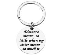 Sister Keychain Gift from Sister, Long Distance Leaving Going Away Apart Sister Keychain Cute Funny Engraved Stainless Steel Key Ring Birthday Christmas Charm Pendent Jewelry Present