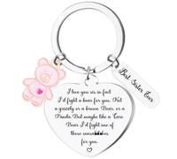 Sister Keychain Gifts for Women Girl - Ideas Adults Teen Sisters Birthday Graduation Gift, I Love You Sis I'd Fight A Bear for You Keyring with Cute Pink Bear Accessories