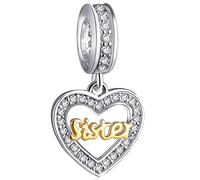 Sister Love Heart Charms fit Pandora Women Bracelet, 925 Sterling Silver 18K Gold Sister in Law Pendant Beads with Clear CZ, Big/Lil Sis Gift for Daughter/Granddaughter
