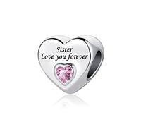 Sister Love You Forever Pink Heart Charm fits Pandora Bracelets Birthday Jewellery Charms Beads Gift for Women Best Friends Friendship