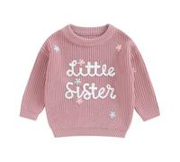 Sister Matching Clothes Big Sister Jumper Little Sister Sweater Toddler Baby Girl Knitted Pullover Top Fall Winter Knitwear Clothing (Little Sister Dark Pink, 9-12 Months)