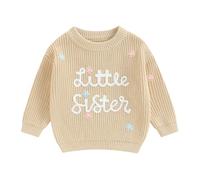 Sister Matching Clothes Big Sister Jumper Little Sister Sweater Toddler Baby Girl Knitted Pullover Top Fall Winter Knitwear Clothing (Little Sister Khaki, 3-6 Months)