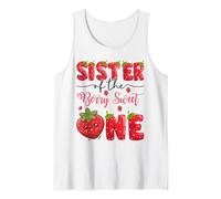 Sister of The Berry Sweet One Strawberry First Birthday Tank Top