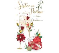 Sister & Partner Cheers Embellished Christmas Card Hand-Finished Champagne Cards XCDC432