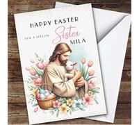 Sister Personalised Easter Card Jesus Holding Lamb | Personalised Easter Card For Sister, Her, Religious, Animals