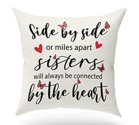 Sister Pillow Covers,Gift for Sister,Side by Side or Miles Apart Sisters Will Always be Connected by The Heart,Cotton Linen Throw Pillow case Cover for Sofa Bedroom Home Decor,18x18 inch(GMS20)