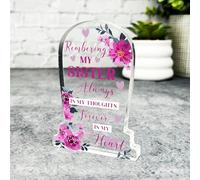 Sister Pink Flower Gravestone Plaque Sympathy Gift Keepsake Memorial Gift - Gift, Custom Present, Trinket, Keepsake Ornament, Acrylic Plaque, Home Decor Gift, Small, Unique Present