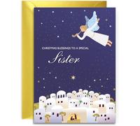 Sister Religious Christmas Card - Angel - Medium Sized Card (A5 Size -148mm x 210mm) with Envelope
