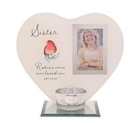 Sister Robin Heart Glass Memorial Remembrance Photo Frame with Tealight Holder Robins Appear When Loved Ones Are Near