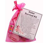 Sister Survival Kit in Pink Organza bag filled with items with sentimental meanings. Sister Gift for Sister.