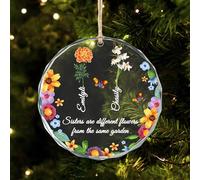 Sisters are Different Flowers from The Same Garden Ornament,Personalized Crystal Birth Month Flower Christmas Tree Ornament,Gift for Sisters Siblings Bestie