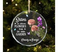 Sisters are Different Flowers from The Same Garden Ornament,Personalized Crystal Birth Month Flower Christmas Tree Ornament,Gift for Sisters Siblings Bestie