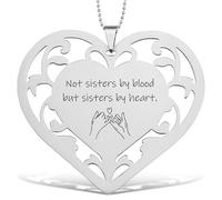 Sisters by Heart Ornament, Stainless Steel Engraved Heart Hanging Decoration with Inspirational Quote, Friendship Keepsake Gift for Best Friend, Soul Sister, Birthday, Desk or Car Décor - FGC427