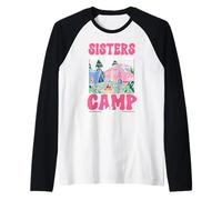 Sisters Don't Camp Alone Pulling Out Pink Camper Van Camping Raglan Baseball Tee