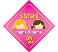 Sisters On Board Personalised Car Sign New Baby Girl / Child Gift / Present