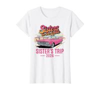 Sisters on the Loose Sister’s Trip 2026 Retro Car Road Trip Value Graphic T-Shirt, Women, White, M