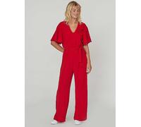 Sisters Point Jumpsuit with Wide Legs & Short Sleeves Red