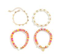 [Sisyeuo] Daisy Pendant Set with Faux Pearls Colorful Beaded Hand Chain Accessories Stackable Wrist Chain for Women Girls Bead Hand String