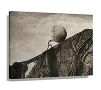 Sisyphus Poster Vintage Framed Greek Wall Art Greek Mythology Poster Sisyphus Art Canvas Abstract Painting Pictures For Bedroom Wall Decor Framed (16x24 inch)