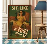 Sit Like a Lady Feminist Wall Art - Empowered Woman Art Print - Girl Power Poster - Vintage Feminism Decor - Woman With Cigarette Poster (Frame-style,36L x 24W)