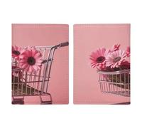 Sit on The Board Passport Wallet Travel Passport Holder Pu Passport Cover Slim Card Case Cover for Women Men Leather Holder Case Travelling Essentials, Flowers in Shopping Cart, 20.3x13.8cm