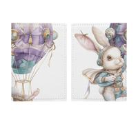 Sit on The Board Passport Wallet Travel Passport Holder Pu Passport Cover Slim Card Case Cover for Women Men Leather Holder Case Travelling Essentials, Rabbit on Hot Air Balloon, 20.3x13.8cm