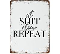 Sit Shit Clean Repeat Wc Metal Tin Sign Guest Toilet Bathroom Guest Bathroom Toilet Picture Deco Toilet Black White Poster Minimalist Funny Vintage Tin Signs Metal Wall Art For Home Coffee 12X16 Inch