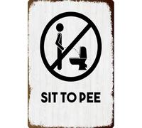 Sit To Pee Toilet Vintage Creative Metal Tin Sign Retro Wall Decor For Hallway Home Bathroom Kitchen Gate Office Store Club Garden Bars Cafes 8x6 Inch