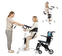 Sit to Stand Transfer Aid for Seniors, Patient Transfer Stand with Split Seat Pads, Cushioned Knee Support, Foam Handrails, Locking Silent Casters, 480 lb Capacity, Fits Standard Doorways Black & WHI