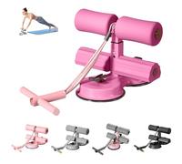 Sit Up Bar Foot Holder, Sit Up Exercise Equipment, 3-Level Adjustable with 2 Strong Suction Cups & Elastic Rope, Portable Sit Up Equipment, Abs Workout Aids for Feet & Leg Strength (Pink)