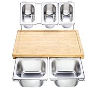 Sitaitong Chopping board with drip tray, organic bamboo wood, 43 x 28 cm, extra large chopping board, 5 containers made of stainless steel drip tray without smartphone/tablet holder