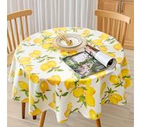 SITAKE 140cm Diameter Round Tablecloth, Polyester Wipeable Circular Table Cover, Waterproof Spill Proof Dinner Table Cloth for Outdoor Picnic Party Wedding Decoration (Yellow)