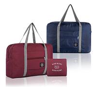 SITAKE 2 Pcs Foldable Travel Duffel Bags, Waterproof Lightweight Carry-on Bags, Suitable for Overnight, Holiday, Shopping, Weekends, Outing, Gym(Wine Red/Navy Blue)