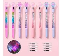 SITAKE 8 Pcs Cute Kawaii Fun Pens, 0.5mm Cat Paw Shiny Luminous Ballpoint Pens, Korean Japanese Stationery School Supplies for Teen Girls Women, Black Writing Gel Pens