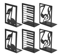SITAKEGS 3 Pairs Book Ends Metal Bookends, Heavy Duty Black Book Ends Support for Shelves Divider, Musical Note Decorative Bookshelf Holder Non-Slip Book Stopper for Family, Office, School, Library