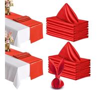 SITAKEGS Cloth Napkins Set of 16, Satin Dinner Napkins Cloth with 2Pcs Table Runner, Washable Reusable Solid Color Dinner Cloth Serviettes Table Decor for Daily Use Restaurant Wedding (RED)