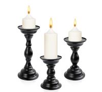 SITAKEGS Metal Candle Holders, 3pcs Candlestick Holder Stand Matte Black Pillar Candle Holder Set, Both-use Retro Centerpiece Candle Stand for Wedding Candlelight Dinner Party Table Mantle Fireplace