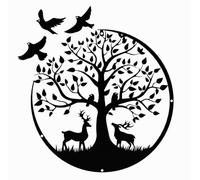 SITAKEGS Metal Tree of Life Wall Decor, 30cm Family Tree Life Wall Art with Birds Squirrel, Black Silhouette Tree Wall Hanging Artwork Decoration, Live Love Laugh Hanging Sign (dear)