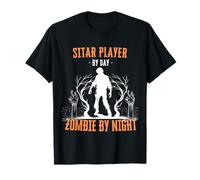 Sitar Player by Day Zombie by Night Funny Halloween Musician T-Shirt