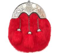 SITARAZ RED SPORRAN Thistle Celtic Cantle Kilt Mens Sporran Red Fur Leather With Chain Belt For Men