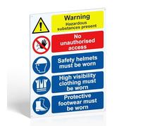 Site Safety Signs for Construction Areas - 400mm x 300mm - Health and Safety Signs, Warning Signage - 1mm PVC Rigid Plastic, Matte Finish, 4 Pre-Drilled Holes and Adhesive Backing