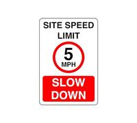 Site speed limit 5mph slow down Safety sign - High tack self-adhesive sticker (300mm x 200mm) Ensures safety within 4m viewing distance, promoting road safety.