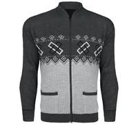 SITEWISE Mens Classic Granddad Argyle Aztec Diamond Print Cardigan Zip & Button Closure Knitwear Jumper with Two Front Pockets (UK, Alpha, L, Regular, Regular, Charcoal with Zip)