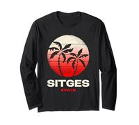 Sitges Spain Palm Tree Beach Sunset Design Long Sleeve T-Shirt