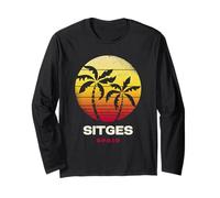 Sitges Spain Retro Palm Sunset Tropical Beach Long Sleeve T-Shirt