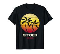 Sitges Spain Retro Palm Sunset Tropical Beach T-Shirt